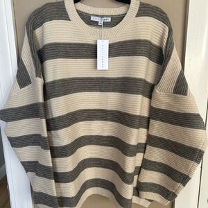 Baltic Born Cream and Gray Striped Crewneck Sweater